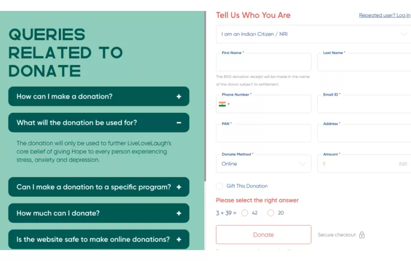 Live Love Laugh Foundation screenshot 2